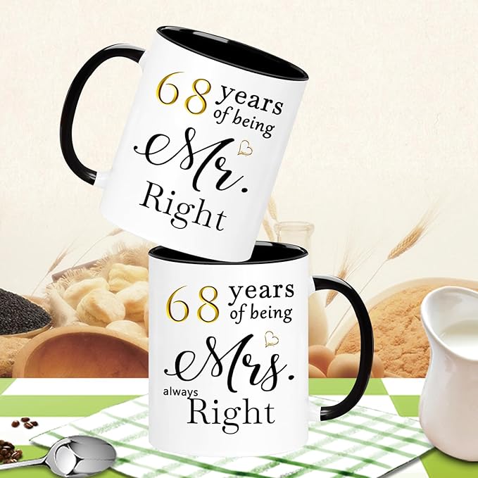 WOSIWULA 68 Year Anniversary Birthday Coffee Mugs Set of 2, 68th Wedding Anniversary Decorations Gifts for Couple Grandparents Parents Women Men Wife Husband Her Him, 68th Birthday Gifts, 11oz