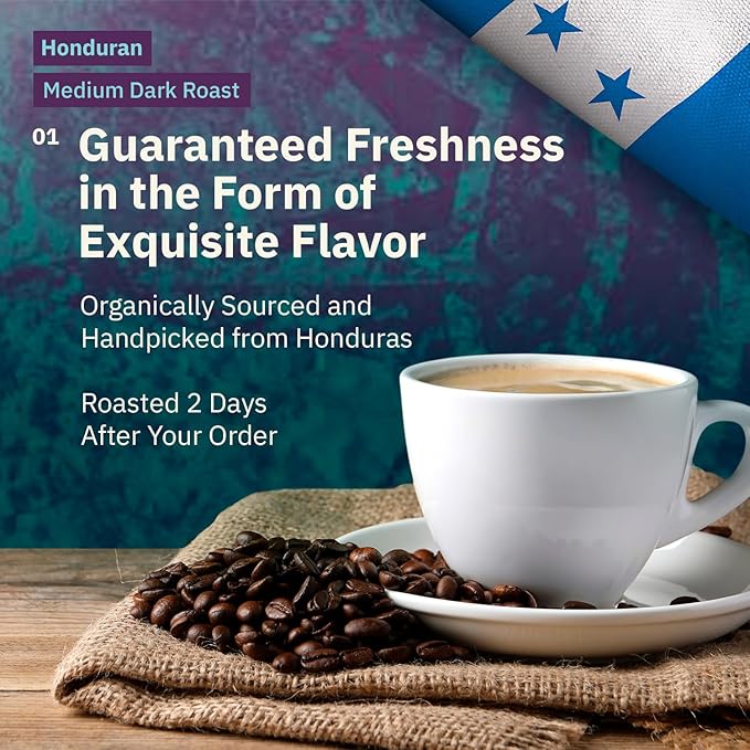 Organic Honduran Ground Coffee Medium Dark Roast - 12oz, Single Origin Arabica Coffee Beans, Fair Trade Specialty Coffee from Marcala, Hints of Caramel & Spice, Freshly Roasted To Order By Kochere