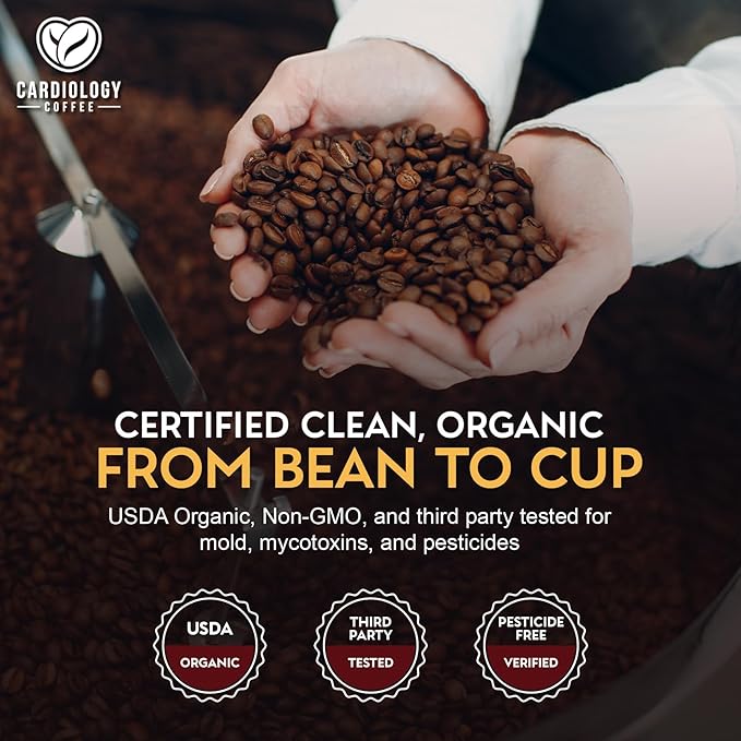 Cardiology Coffee – Whole Bean Coffee – USDA Certified Organic, Mold Free 12oz Premium Light Roast Organic Coffee Beans with Antioxidant Benefits – Perfect for Heart Healthy Lifestyle