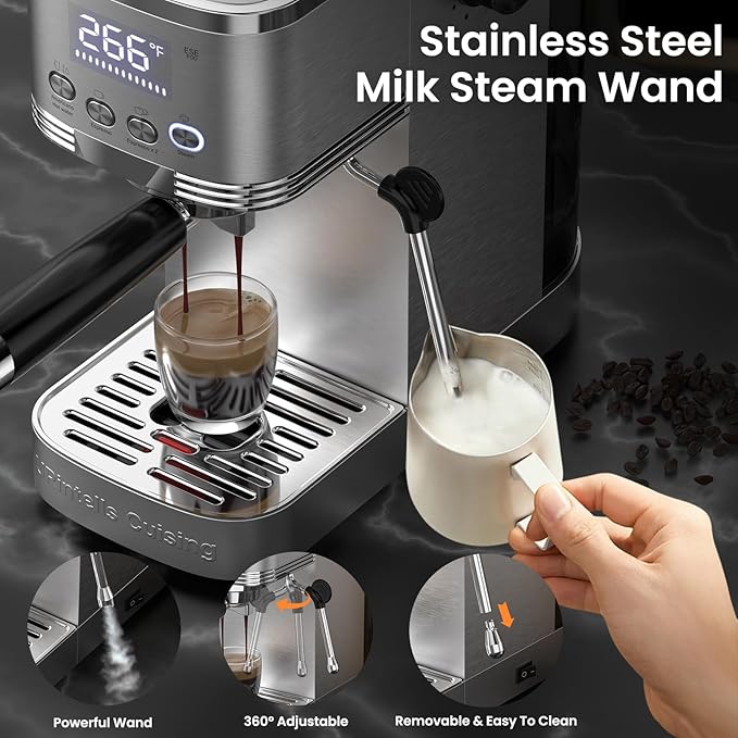Espresso Machine 20 Bar Espresso Maker with Steam Milk Frother,Compact Stainless Steel Expresso Coffee Machine for Cappuccino Latte Americano, Coffee Maker Gift for Coffee Lovers Home and Kitchen