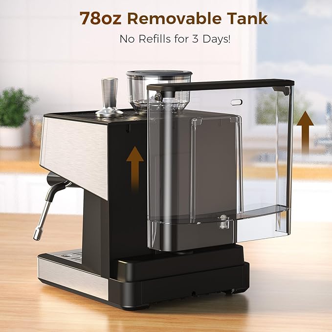 COWSAR (2025 New) Espresso Machines with Built-in Anti-Clog, 20 Bar Expresso Coffee Machines with Milk Frother Steam Wand, Commercial Espresso Machine with Grinder for Latte, Cappuccino, Americano
