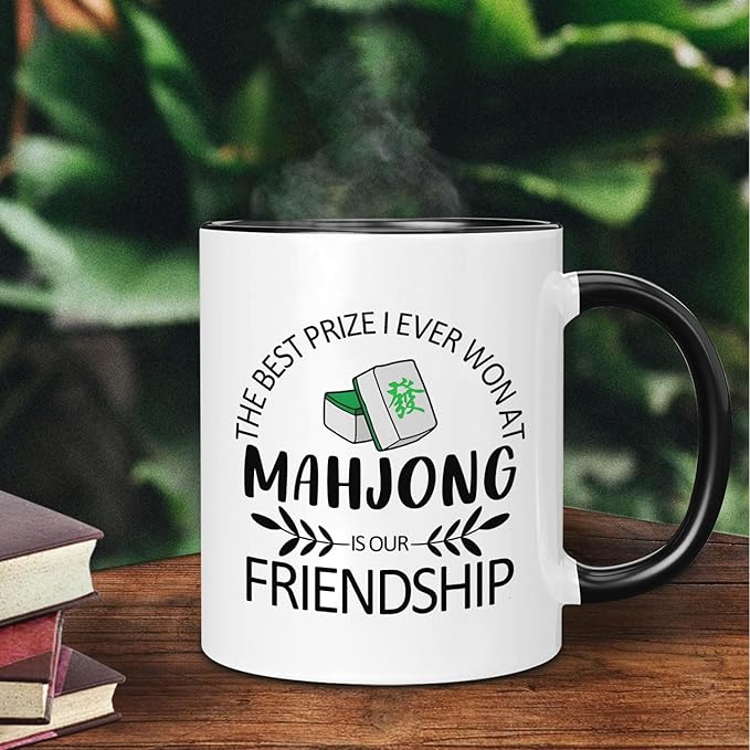 Mahjong Gifts 11 Oz Stoneware Porcelain Coffee Mug - Mahjong Themed, 11 Ounces, Cylindrical, Novelty, Reusable, Kitchen, Home, Drinking Coffee, Drinking Water, Steeping Tea