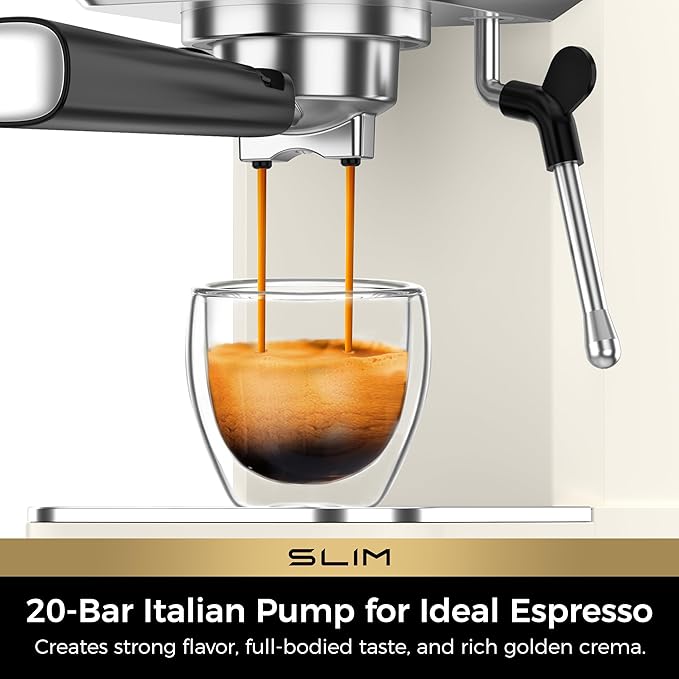 CHULUX Slim 2026 Upgrade Espresso Machine with Milk Frother Steam Wand, 20 Bar Professional Italian Pump Espresso Coffee Machine for Home Cappuccino & Latte Maker, Stainless Steel, Creamy