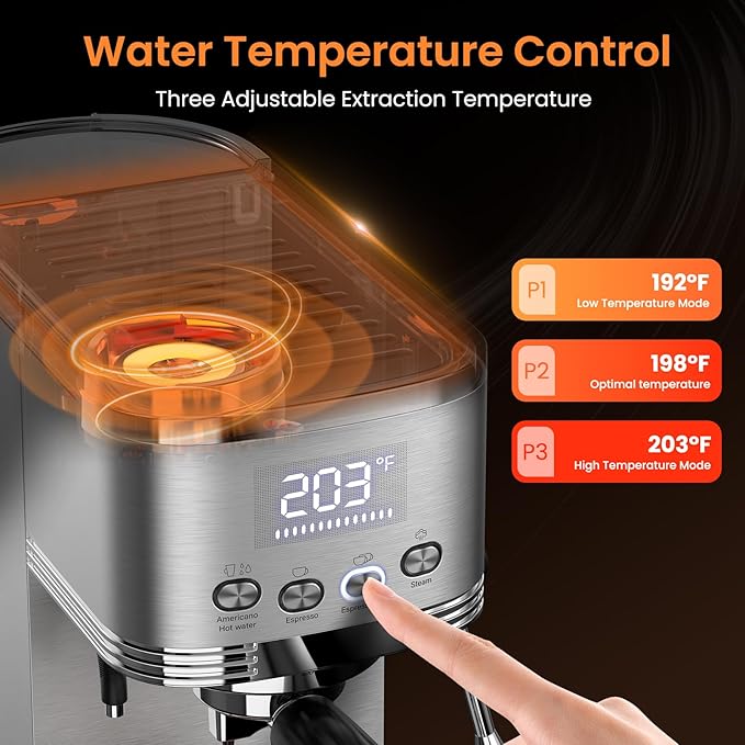 Espresso Machine 20 Bar Espresso Maker with Steam Milk Frother,Compact Stainless Steel Expresso Coffee Machine for Cappuccino Latte Americano, Coffee Maker Gift for Coffee Lovers Home and Kitchen