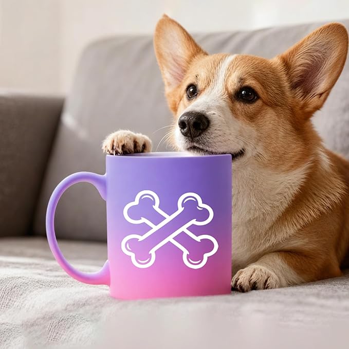 G MUGS Dog Bone Ceramic Coffee Mug - 13oz Tea Mug with Crossed Dog Bones Design, Cute Dog Lover Mug for Pet Owners, Gift for Women Men Yellow And Pink Mug