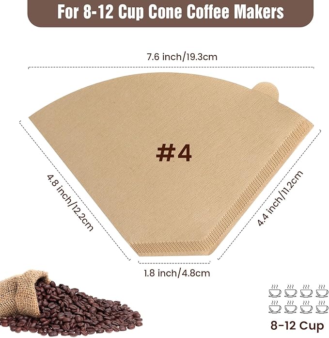 300 Count Cone Coffee Filters #4, Clinuse Unbleached Size 04 Coffee Filters 8-12 Cup, Disposable Natural Paper Filters, No.4 Cone Filters for Ninja, Cuisinart, Pour Over and Drip Coffee Maker