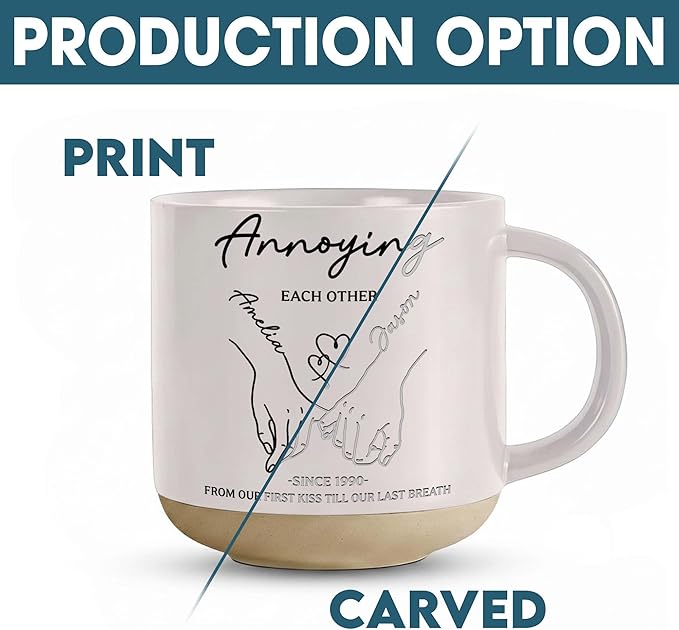 Personalized Annoying Each Other Pottery Mug 12oz, Funny Couple Line Art Coffee Mug, Custom Names Since Year, Wedding & Anniversary for Husband Wife Couple