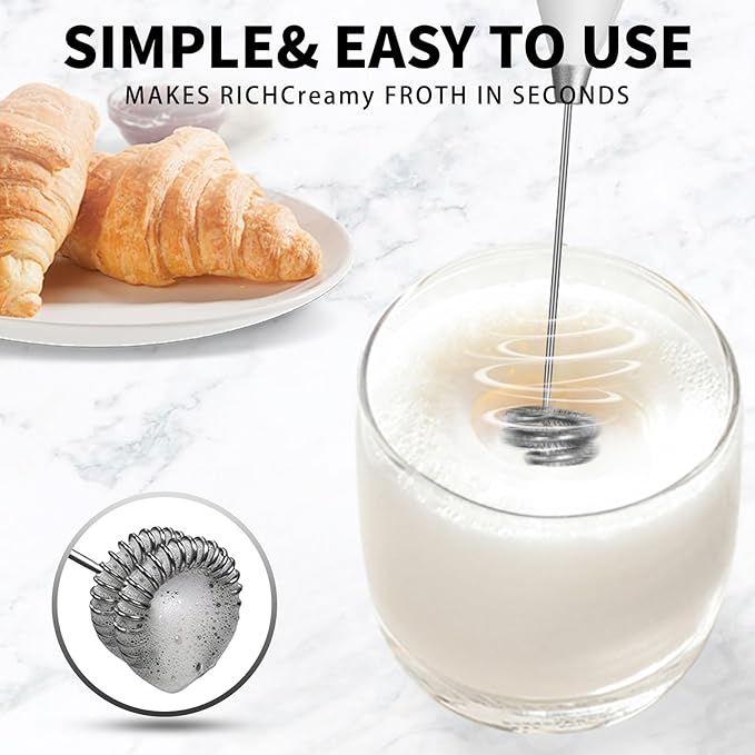 Powerful Milk Frother for Coffee with Upgraded Titanium Motor - Handheld Frother Electric Whisk-White