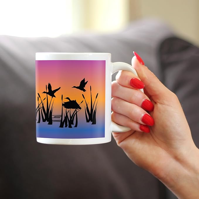Bevvee Duck Pond Coffee Mug - Duck Gifts and Rustic Decor for Duck Hunters - 11oz White Ceramic Mug