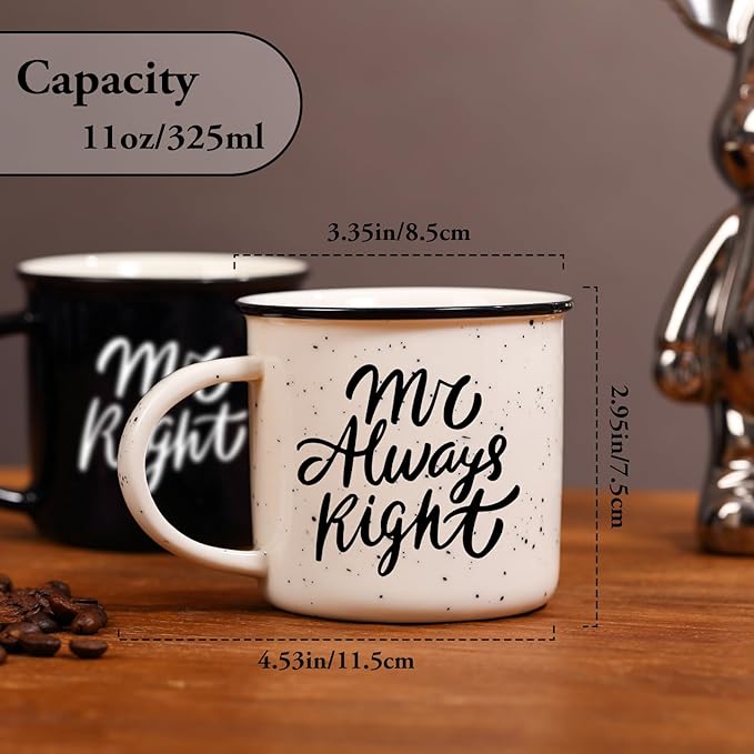 Physkoa Gay Gifts – Mr. Right & Mr. Always Right Mug Set, Funny Gay Couple Gift for Him, 11oz Ceramic Coffee Mugs for Gay Wedding, Anniversary, or Engagement