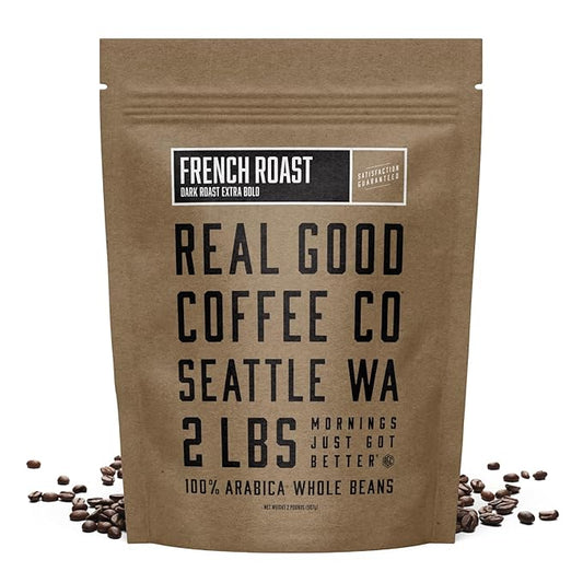 Real Good Coffee Company French Roast Whole Bean Coffee - Extra Dark Roast - 100% Arabica Beans - 32 Oz