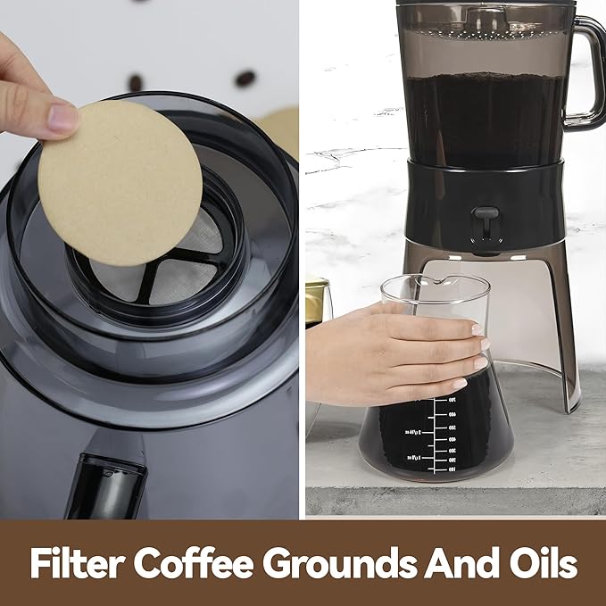 Paper Coffee Filters Compatible with OXO Cold Brew Coffee Maker, 500 Pcs Disposable Brown Filter Paper for OXO 32 Ounce ＆ Compact Cold Brew Maker