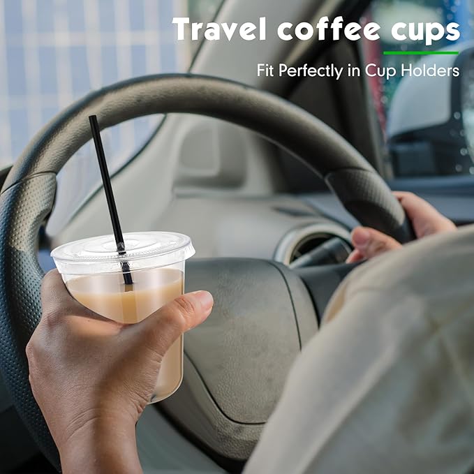 100 Set 14 oz Clear Plastic Cups with Lids and Straws, Disposable Iced Coffee PET Cups for Drinking Cold Beverage Juice Parfait Smoothie Milkshake Coffee Shops Party Supplies