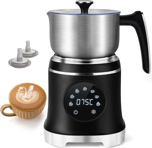 VIPDIGI 7-IN-1 Milk Frother, 20.3 OZ Milk Frother and Steamer with Temperature Control Stainless Steel Electric Milk Frother Dishwasher Safe Hot and Cold Foam for Latte Hot Chocolate Cocoa (Black)