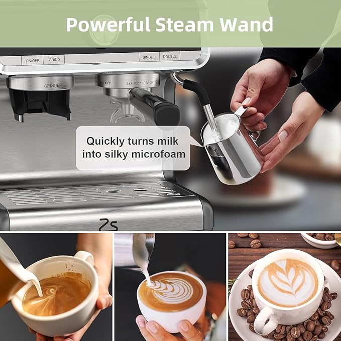 20 Bar Espresso Machine For Home Barista, Coffee Espresso Machine for Cappuccino, Latte, Automatic Espresso Maker with Milk Frother Steam Wand, PID Temp Control, 95OZ Water Tank,Gray