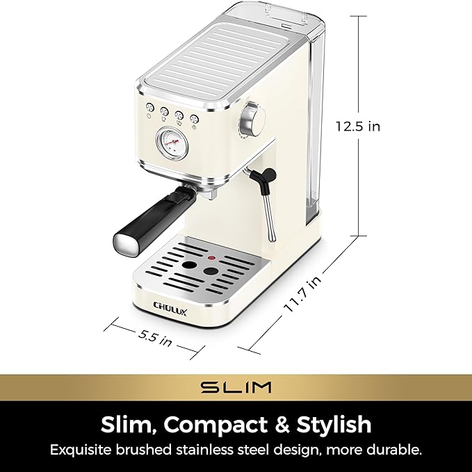 CHULUX Slim 2026 Upgrade Espresso Machine with Milk Frother Steam Wand, 20 Bar Professional Italian Pump Espresso Coffee Machine for Home Cappuccino & Latte Maker, Stainless Steel, Creamy