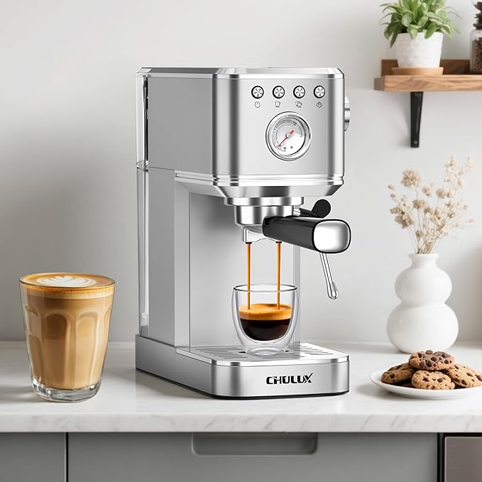 CHULUX Slim 2026 Upgrade Espresso Machine with Milk Frother Steam Wand, 20 Bar Professional Italian Pump Espresso Coffee Machine for Home Cappuccino & Latte Maker, Silver