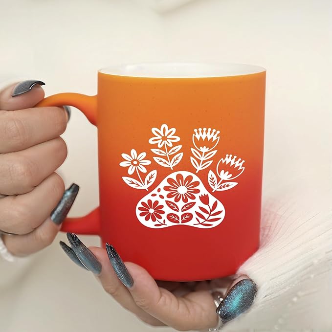 G MUGS Dog Paw Ceramic Tea Mug, Floral Pet Paw Design Coffee Mug, Cute Animal Lover Gift for Women,13oz Red And Yellow Mug