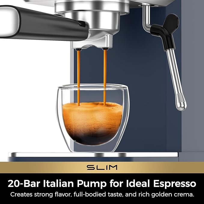 CHULUX Slim 2026 Upgrade Espresso Machine with Milk Frother Steam Wand, 20 Bar Professional Italian Pump Espresso Coffee Machine for Home Cappuccino & Latte Maker, Stainless Steel, Navy