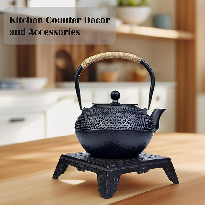 Cast Iron Trivet for Tea Kettles or Pots, Kitchen Counter Decor and Accessories Heat Resistant Mat for Serving Dishs or Pans, Holder Pads for Tea Table and Countertop (Dark Coffee, 5.9", Square)