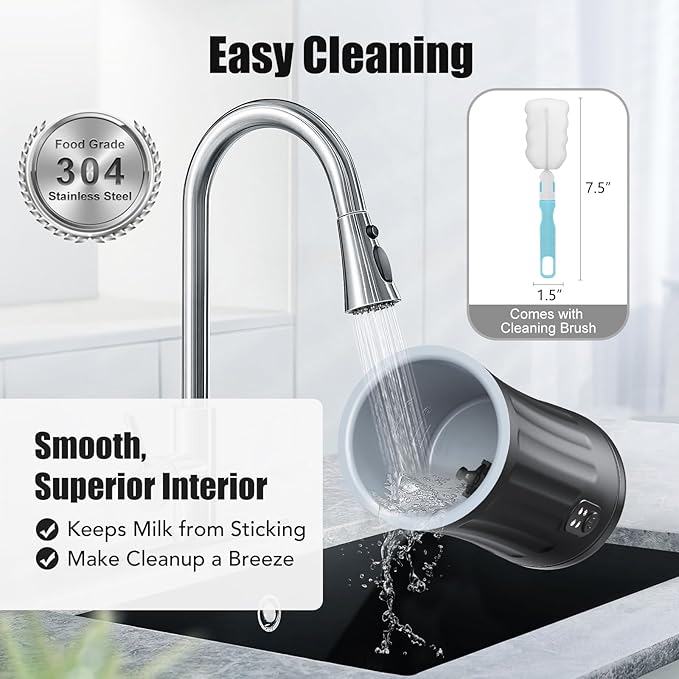 Ovetedot Milk Frother, Upgraded 4-in-1 Milk Frother and Steamer, Hot and Cold Foam Maker and Milk Warmer with Temperature Control & Auto Shut-Off, Frother for Coffee, Latte, Cappuccino, Matcha(Black)