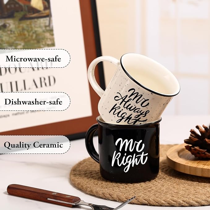 Physkoa Gay Gifts – Mr. Right & Mr. Always Right Mug Set, Funny Gay Couple Gift for Him, 11oz Ceramic Coffee Mugs for Gay Wedding, Anniversary, or Engagement