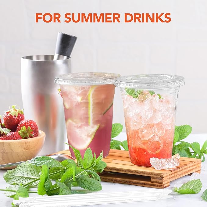 [800 Sets - 16oz] Plastic Cups with Lids and Straws, Disposable Clear Crystal Plastic Coffee Cups with Lids, BPA Free To Go Cold Cup for Cold Drinks Milkshake (Available in Large-volume Packaging)