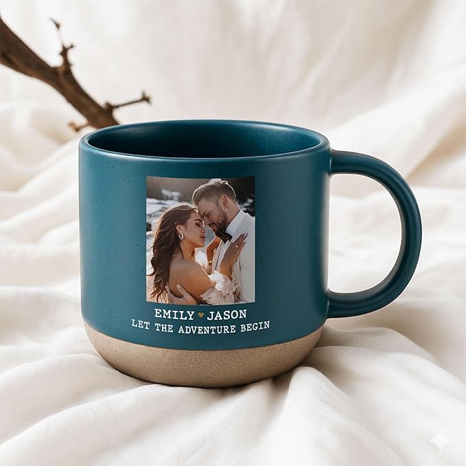 Personalized Engagement Photo Pottery Mug 12oz, She Said Yes Coffee Mug, Custom Couple Picture Mug, Wedding & Anniversary for Couple