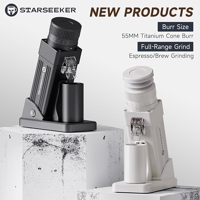 STARSEEKER E55 Pro Electric Coffee Grinder, 55mm Titanium Conical Burr - Professional Espresso Grinder with Stepless Adjustment & Anti-Static Tech, for Home, Office, Café Use