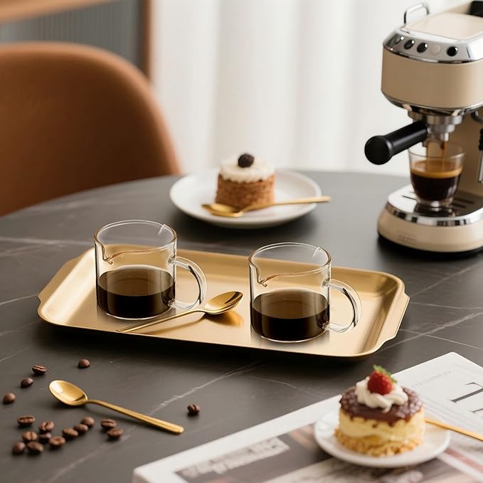 Patelai 4 Pcs 6oz/180ml Espresso Cups, Glass Coffee Cups with Double Spouts & Handle, Clear Espresso Shot Glass Milk Frothed Cup Coffee Accessories for Machines, Milk Frothed, and Bars