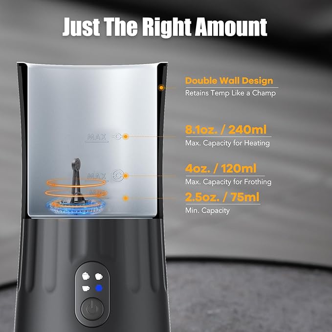 Ovetedot Milk Frother, Upgraded 4-in-1 Milk Frother and Steamer, Hot and Cold Foam Maker and Milk Warmer with Temperature Control & Auto Shut-Off, Frother for Coffee, Latte, Cappuccino, Matcha(Black)