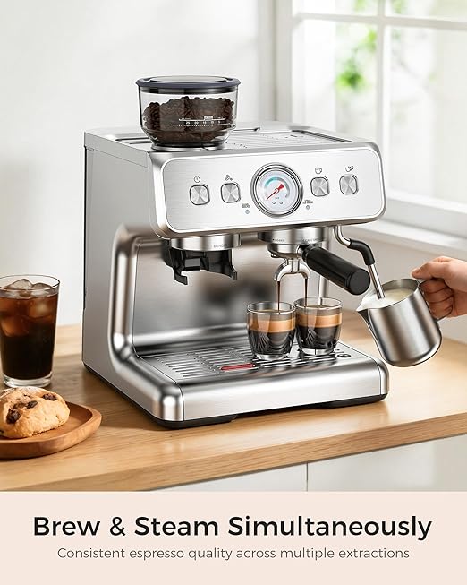 COWSAR Espresso Machine with Grinder, Commercial Expresso Coffee Machines with Dual Boiler, Use Milk Frother and Brew Coffee Machine Simultaneously, Coffee Maker Cappuccino Latte, 95oz Water Tank