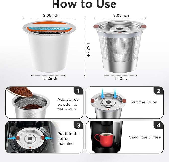 Reusable K Cups,Stainless Steel K Cups for Keurig,Keurig Reusable Coffee Pods for Keurig 1.0 & 2.0 Coffee Makers BPA-Free Refillable Coffee Filters (2)