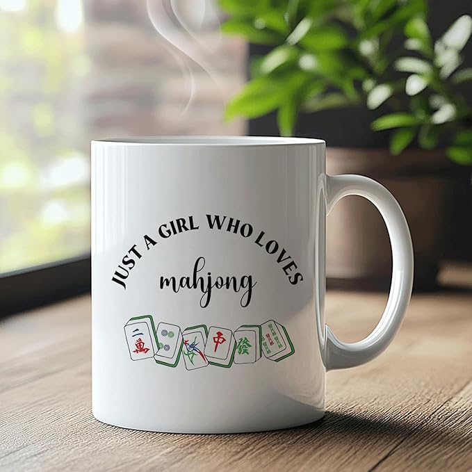 Mahjong Gifts Mug, Mah Jong Gifts for Women Coffee Cup Ceramic, Gift for Mah Jong Players Lovers, Just A Girl Who Loves Mahjong Ceramic Coffee Tea Mug 11 oz