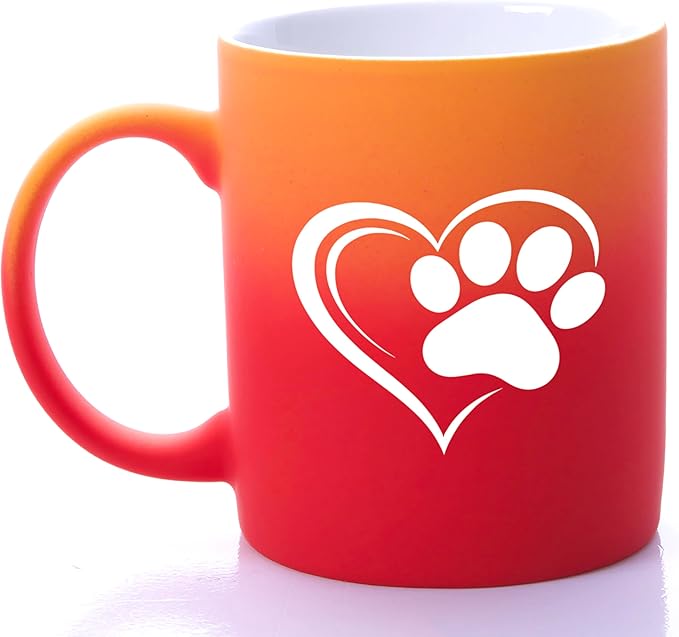 G MUGS Dog Paw Print Coffee Mug - Gift for Pet Owners Women Men, 13oz Ceramic Tea Mug with Heart & Dog Paw Design, Cute Mug for Dog Lovers Red And Yellow Mug