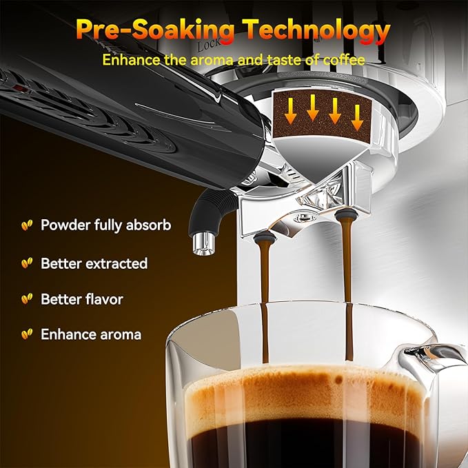 Espresso Machine 20 Bar, Stainless Steel Espresso Maker with Steam Milk Frother,Expresso Machine for Home Temperature Control and LED Display, Coffee Machine for Cappuccino, Latte, Americano