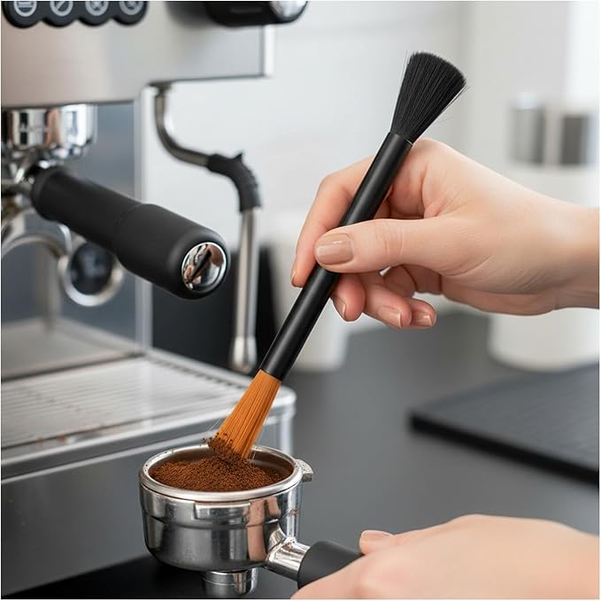 Double Head Coffee Brush, Espresso Grinder Cleaning Brush, Barista Dusting Brushes with Nylon Bristles, Aluminum Handle Grinder Cleaner Tool for Home Kitchen Coffee Machine Toaster Clean