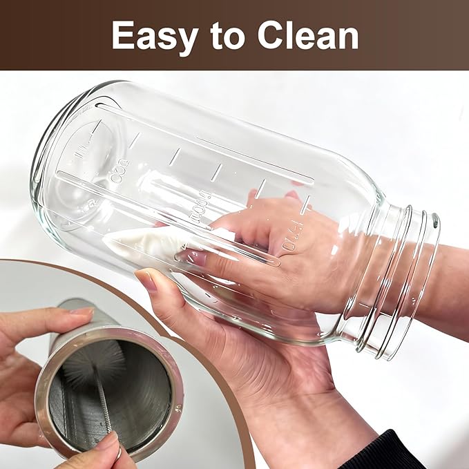 RuileMei Cold Brew Coffee Maker,64 oz mason jar pour spout lid, coffee carafe,Refillable Stainless Steel Filter,Non-slip silicone sleeve for glass pitcher, Homemade Beverage