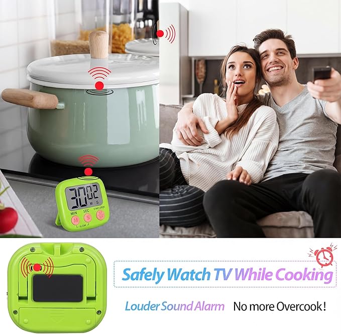 Weewooday 24 Packs Small Digital Kitchen Timer Magnetic Back and Switch Minute Second Count up Countdown Big LCD Display Loud Alarm for Teacher Cooking Baking(Blue, Green)