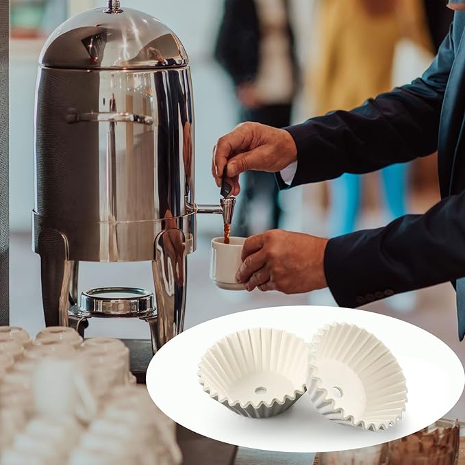 Feifeiya 100 Pcs Pre-punched Holes Coffee Filters for 30cup 45cup 100 Cup Coffee Urn Brewing Basket & Hot Beverage Dispenser Disposable Natural Wood Pulp Paper Filters with Tall-sided Design(White)