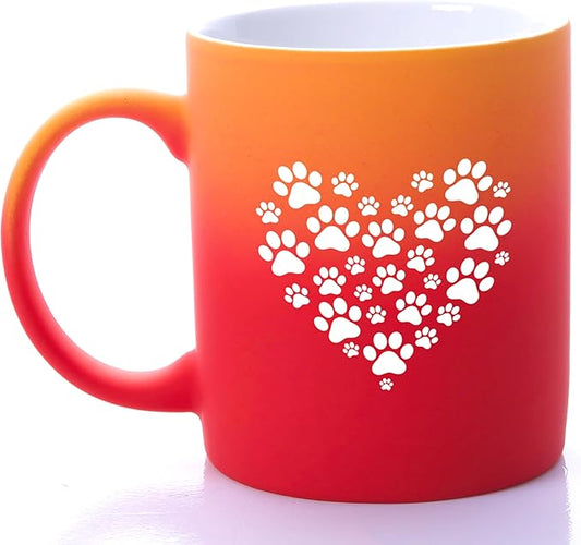 G MUGS Dog Paw Ceramic Coffee Mug, Pet Paw Print Heart Design Mug, Tea Mug, Cute Animal Lover Gift for Women Men,13oz Red And Yellow Mug