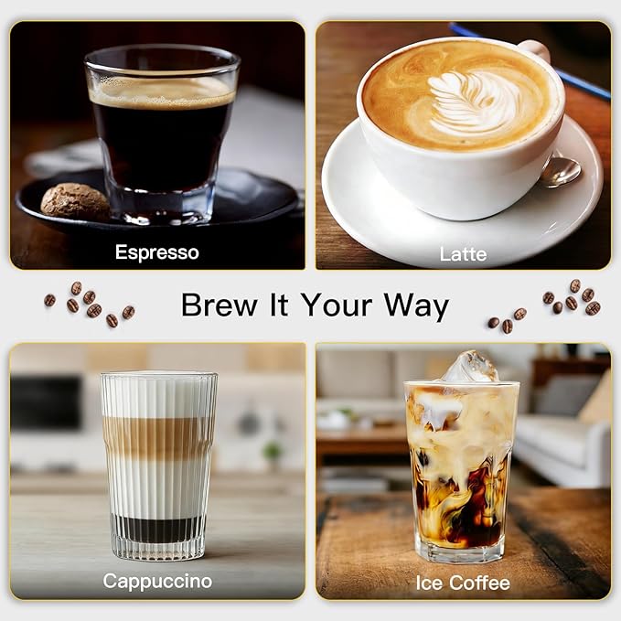 Espresso Machine with Grinder, Stainless Steel Coffee Maker with 58MM Portafilter & Milk Frother, Barista Coffee Machine for Cappuccino, Latte, Expresso Machines for Home