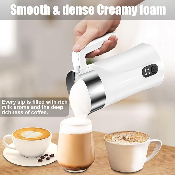 Ovetedot Milk Frother, 4-in-1 Milk Frother and Steamer, 10.1oz/300ml Automatic Hot and Cold Foam Maker and Milk Warmer, Electric Milk Frother for Coffee, Latte, Cappuccino, Matcha(White)