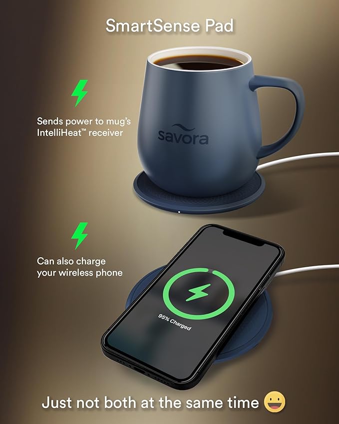 12oz IntelliHeat™ Coffee Mug | Barista’s Choice | Exclusive Wireless SmartSense Pad | Maintains Perfect 135°F | Hand-Crafted Ceramic Mug & Lid | Great for Tea Drinkers | Backed for Life - Blue