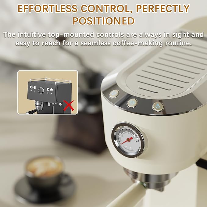 Espresso Machine 20 Bar, Latte and Cappuccino Machine with Steam Milk Frother, Fast Heating, Professional Espresso Maker for Home, 42oz Removable Water Tank, Cream