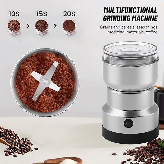 Electric Coffee and Spice Grinder featuring Quad-Blade System & Extra-Long Cable, with Clear Lid for Monitoring Grind of Beans and Herbs