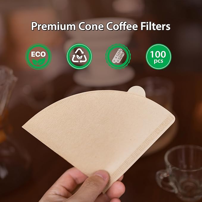 PakTalk Coffee Filters V60 Coffee Filter Size 02 Cone Coffee Filters 2-4 Cups for Pour Over and Drip Coffee Maker(Natural Brown, 100 Count)