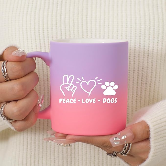 G MUGS Dog Lover Coffee Mug - Gift for Women Men,13oz Ceramic Tea Mug with Peace Love Dogs Design, Cute Paw Print & Heart Mug for Dog Owners Sunset Glow Mug