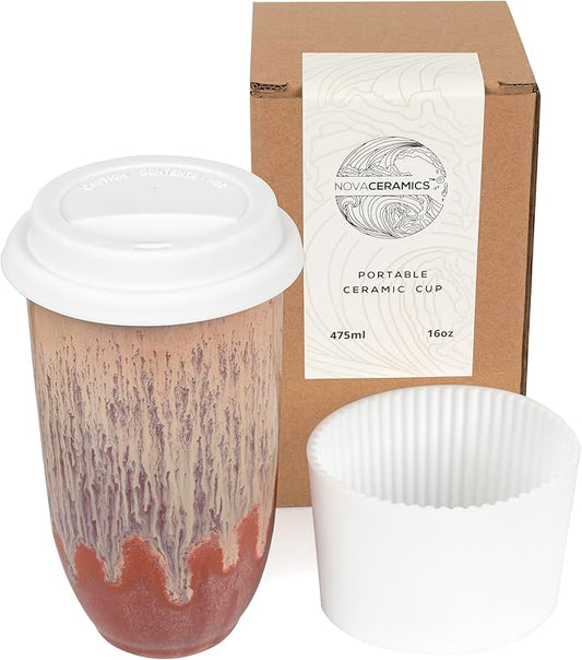 NOVA CERAMICS Travel Coffee Cup– Travel Coffee Tumbler – On the Go Coffee Mug – Microwave & Dishwasher Safe Green CoffeeTumbler - Gifts For Women Men Him Her – 16oz – Jupiter