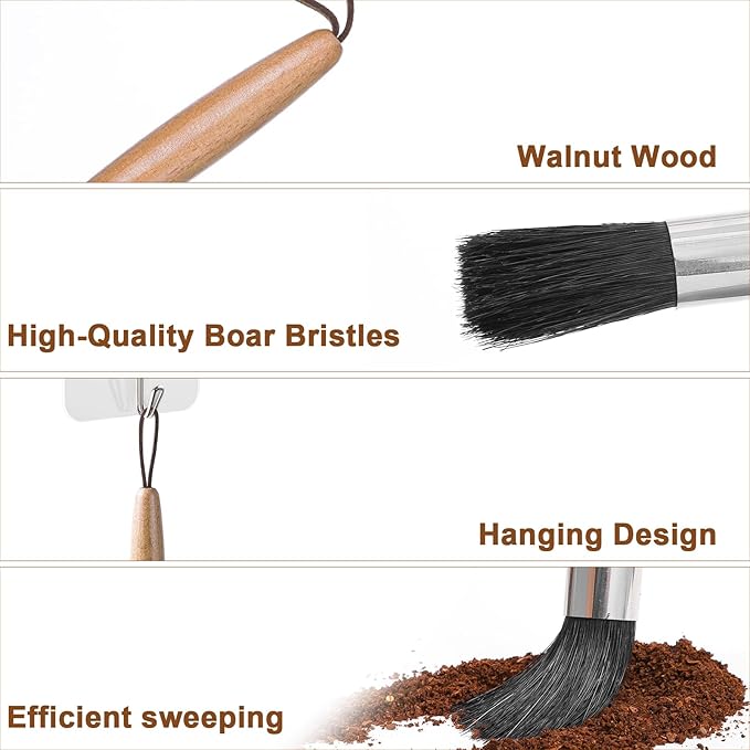 Coffee Brush Espresso Maker Coffee Brush With Wooden Handle Natural Boar Bristles Machine Cleaner Tool For Home Kitchen Barista With Hanging Loop